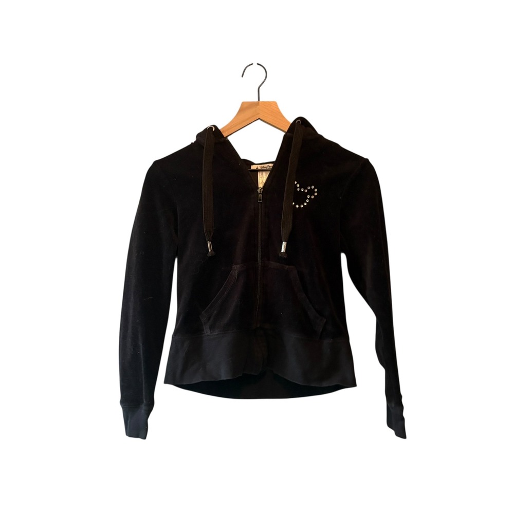 Disney Parks Disneyland Rhinestone Mickey‎ Mouse Black Velour Zip Up Hoodie XS